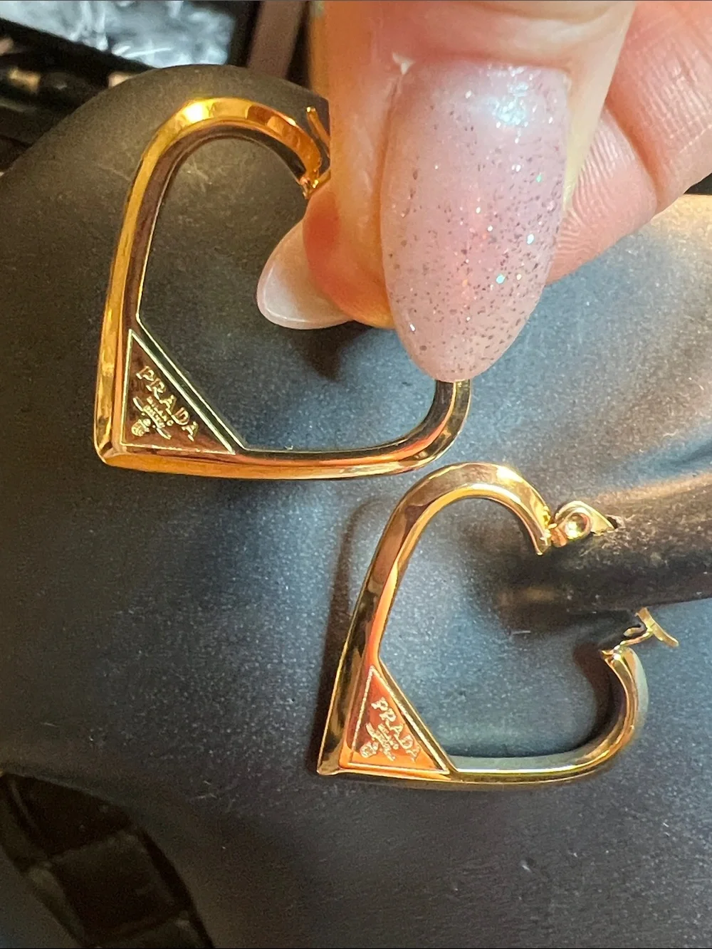 Gold Heart Hoop Earring with Logo Triangle